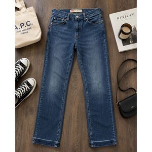 Levi's 505 Regular Jeans Womens 28/30 Straight Leg Dark Wash Blue Stretch